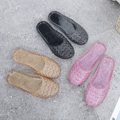 Women's Closed Toe PVC Slippers - Hollow Out House Sandals