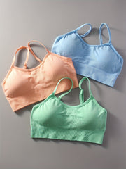 3 Solid Sports Bra Chest Pad Moisture Wicking Yoga Fitness Tank Top