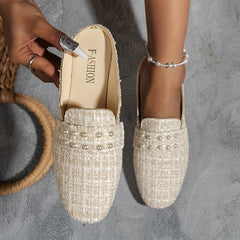 Women's Faux Pearl Mules Slip On Shoes