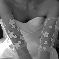 Sheer Bridal Gloves with Floral Embellishments Long Sleeve