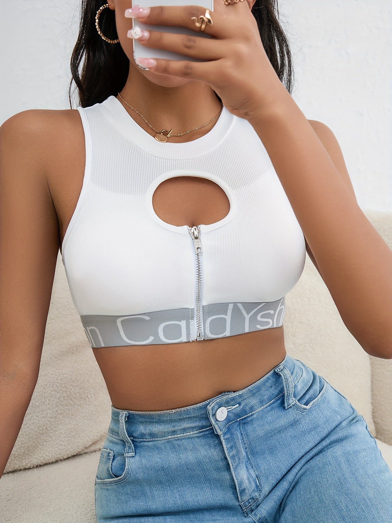 Cut Out Zipper Sports Bra for Women