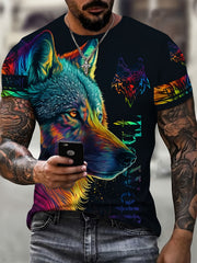 Wolf 3D Pattern Print Men's Short Sleeve T-Shirt Graphic Tee