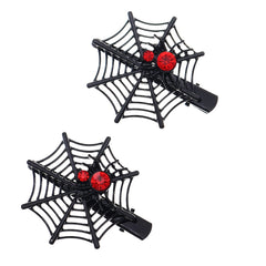 Gothic Skull Hair Clip Red Crystal Spider Web Hairpins 6pcs
