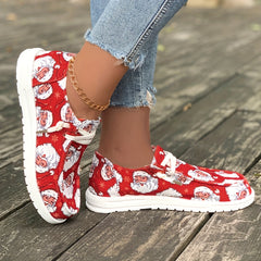 Christmas Santa Print Slip On Canvas Sneakers