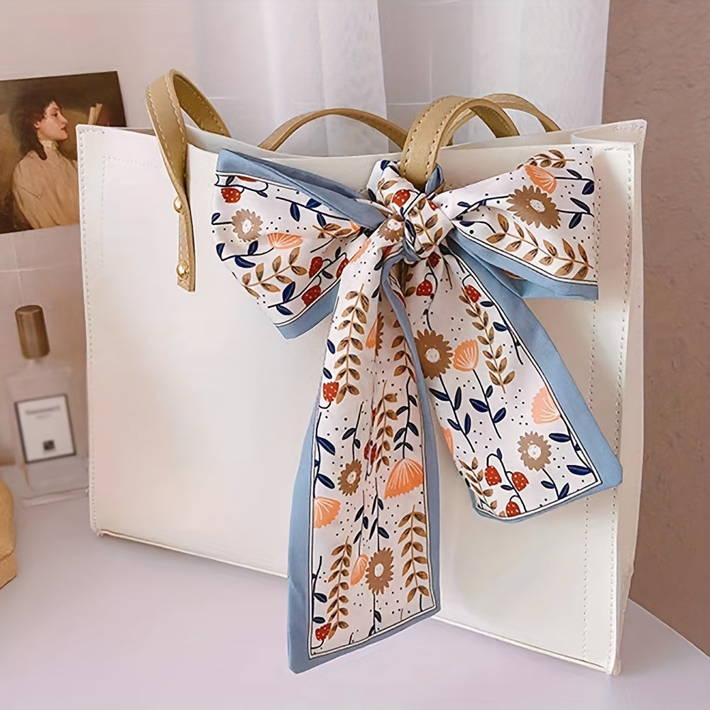 Vintage Floral Print Skinny Scarf Long Ribbon Neckerchief