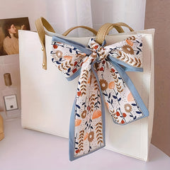 Vintage Floral Print Skinny Scarf Long Ribbon Neckerchief