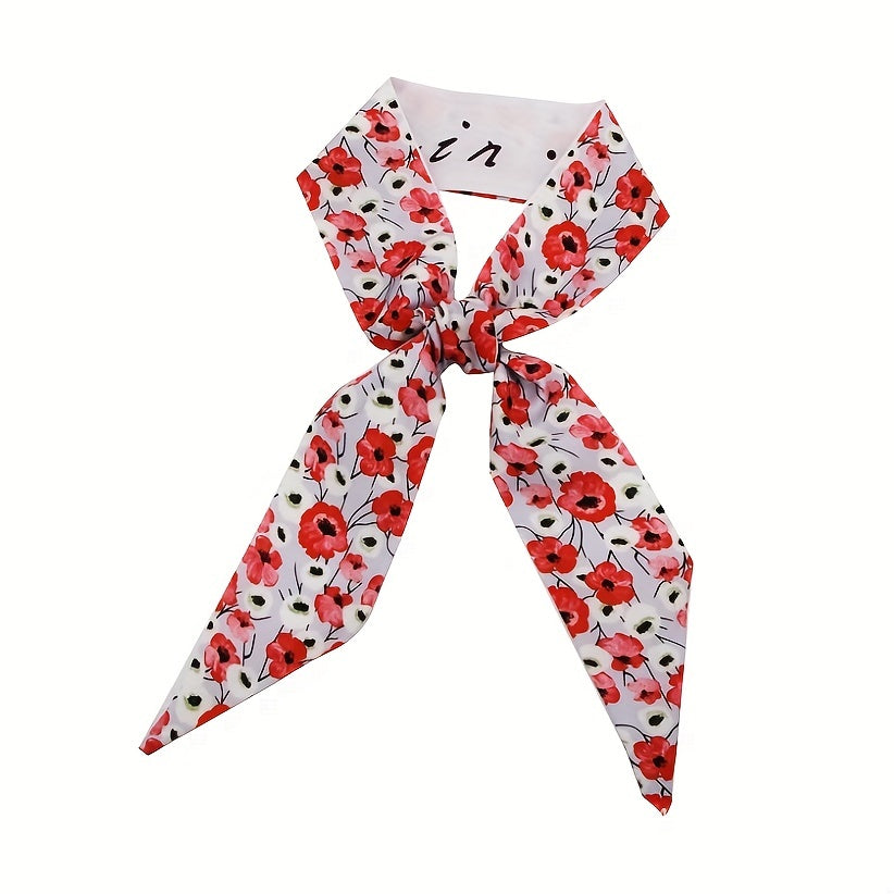 2pcs Red & Brown Skinny Scarf Long Ribbon Neckerchief Twilly Scarf