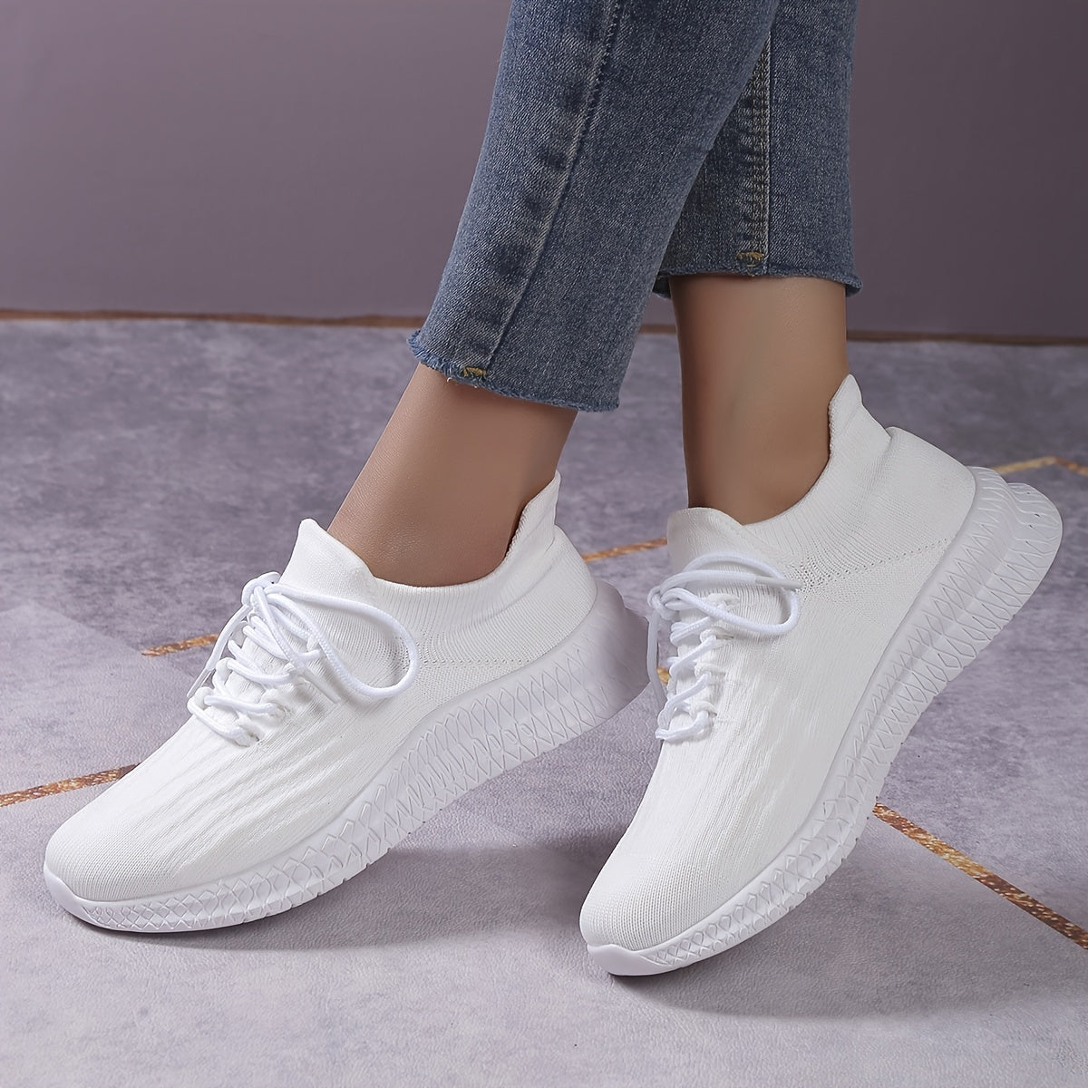 Women's Breathable Knit Sneakers Low Top Lace Up Shoes