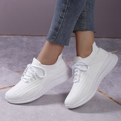 Women's Breathable Knit Sneakers Low Top Lace Up Shoes