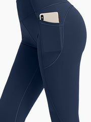 Solid Side Pocket Mesh Yoga Leggings High Waist Stretchy Butt Lifting Pants