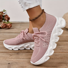 Women's Chunky Knit Sneakers Lace Up Running Sports Shoes