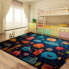 Ocean Themed Non Slip Rug Soft Washable Colorful for Kids Bedroom