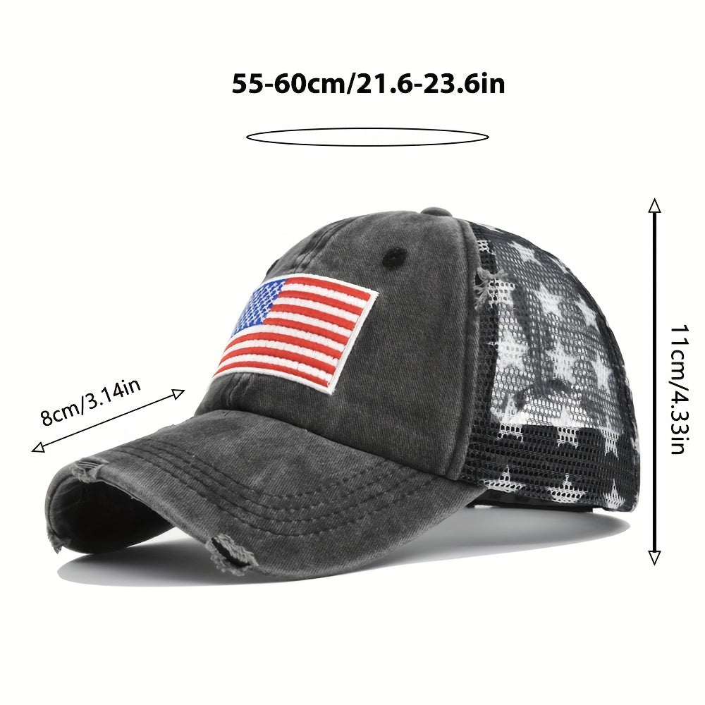Unisex Mesh Breathable Baseball Cap with US Flag Embroidery