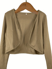 Solid Open Front Blazer Casual Long Sleeve Crop Blazer Women's Clothing