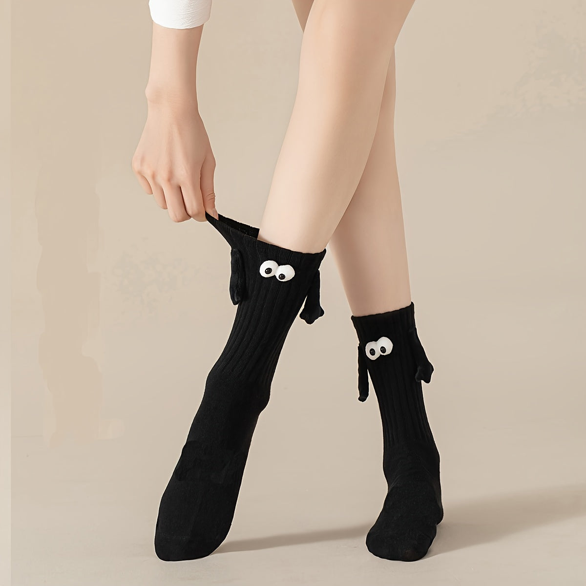 Hand In Hand Socks Cartoon Eyes Decor Stockings