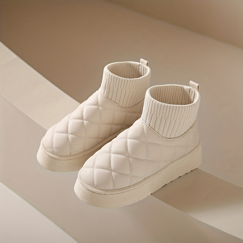 Women's Quilted Ankle Snow Boots Thermal Slip On Boots