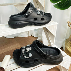 Women's Bear Charms Clogs Rhinestone Peep Toe Platform Sandals