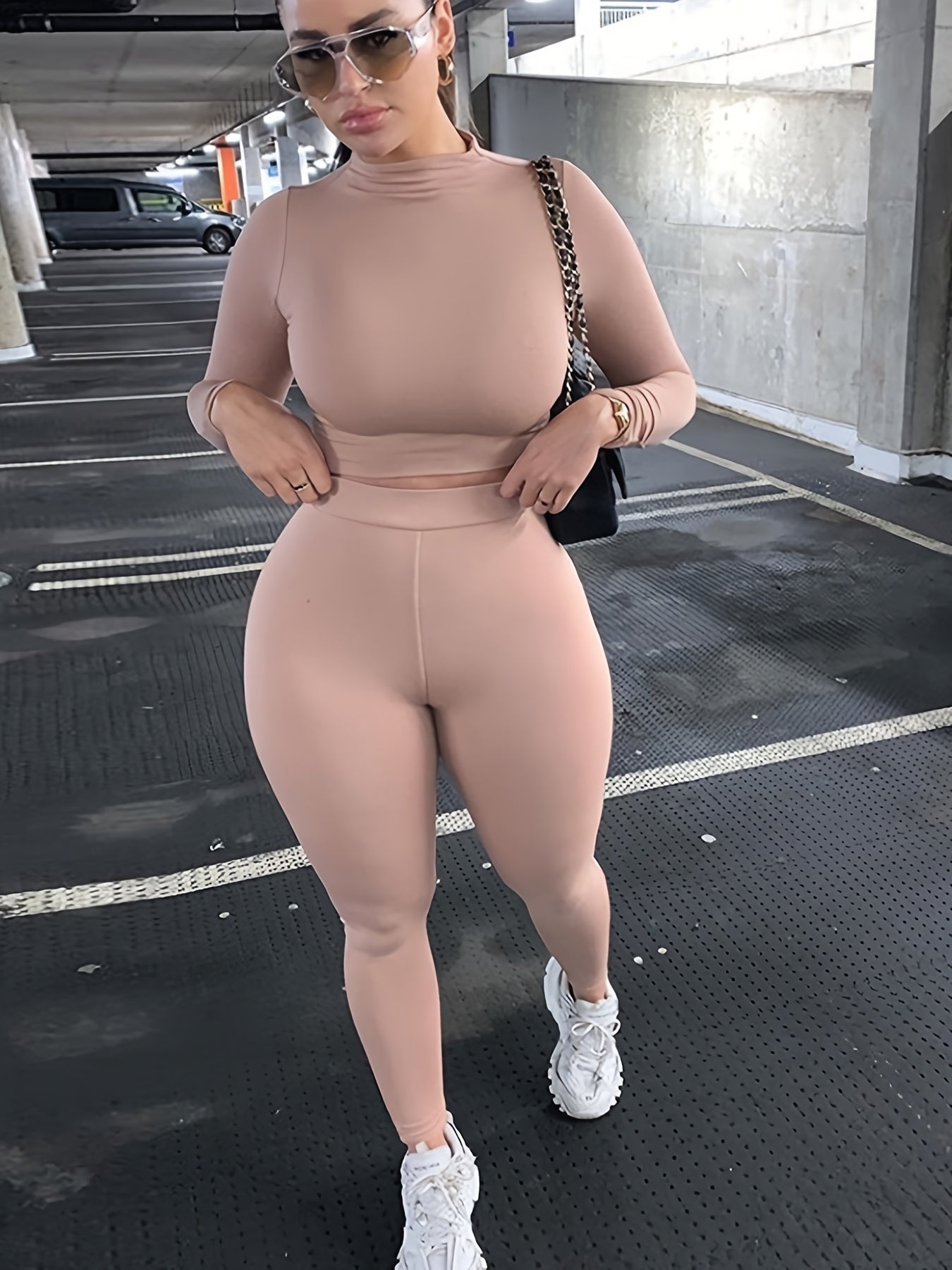 Women 2 Piece Autumn Tracksuits High Waist Sportswear Crop Top Leggings Set