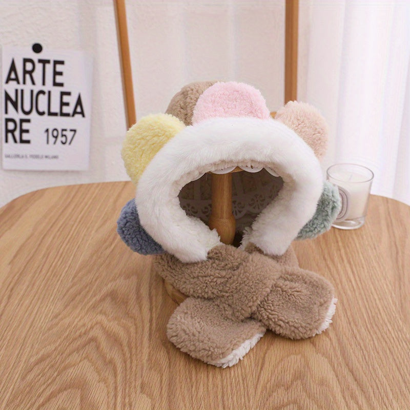Colorful Sunflower Earmuffs & Winter Scarf for Girls