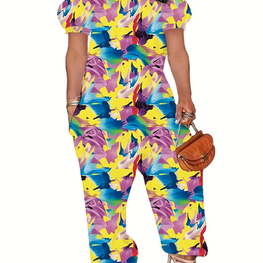 Casual Jumpsuit Women's Plus Tie dye Off Shoulder Bubble Sleeve