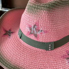 Y2K Pink Star Cowboy Hat Distressed Straw Sunshade Travel Beach Hats
