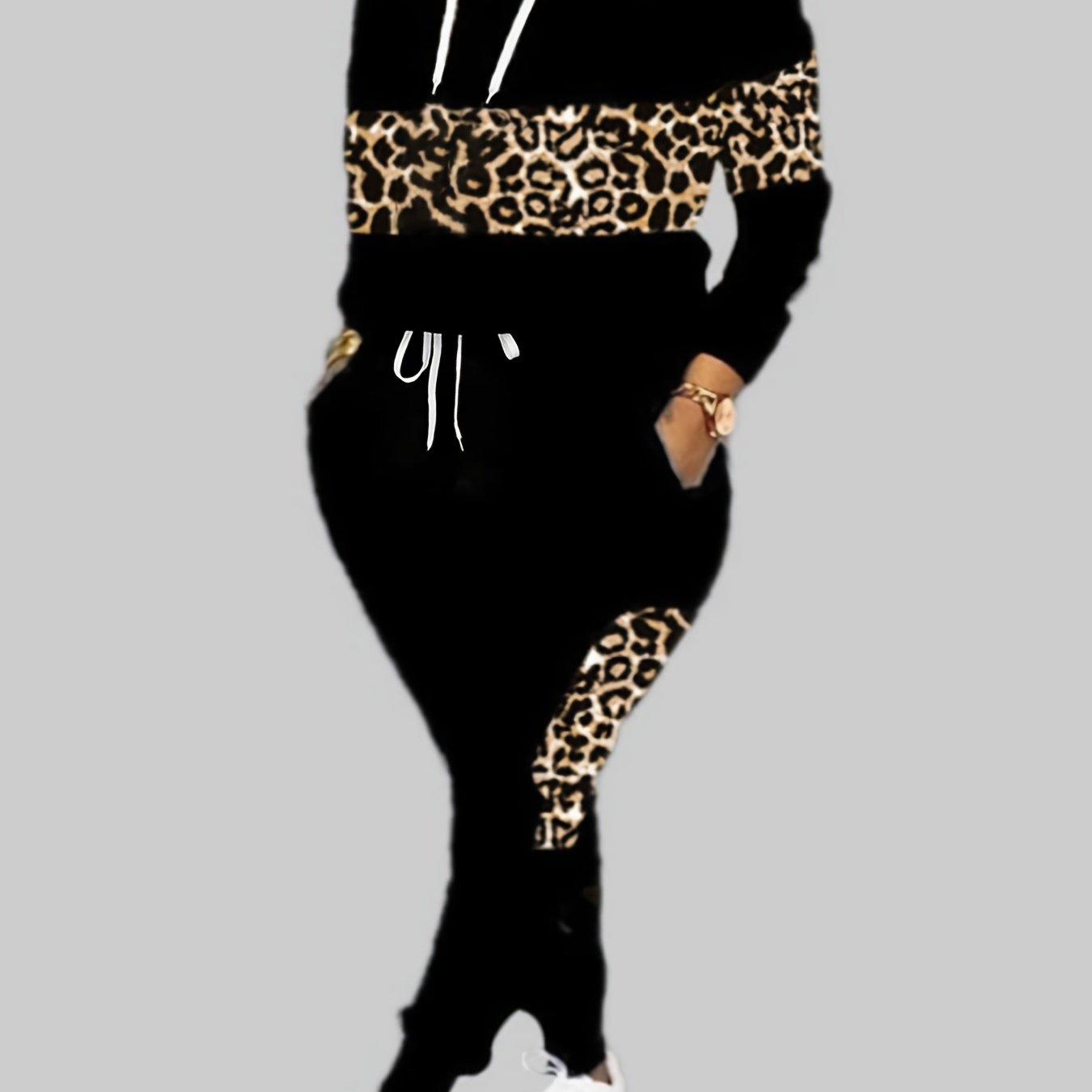 Leopard Print Hooded Sweatshirt & Joggers Set