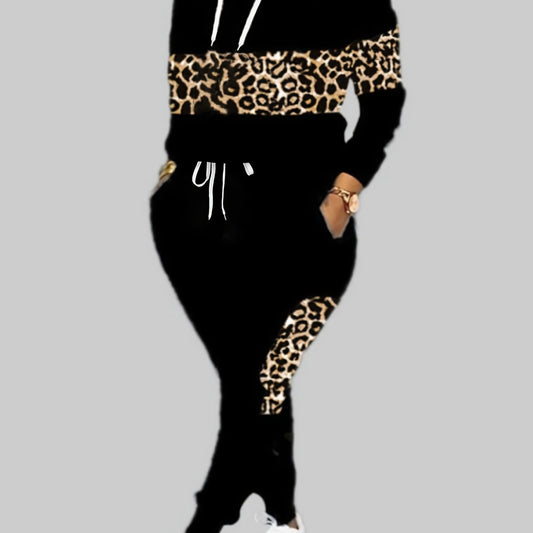 Leopard Print Hooded Sweatshirt & Joggers Set