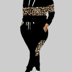 Leopard Print Hooded Sweatshirt & Joggers Set