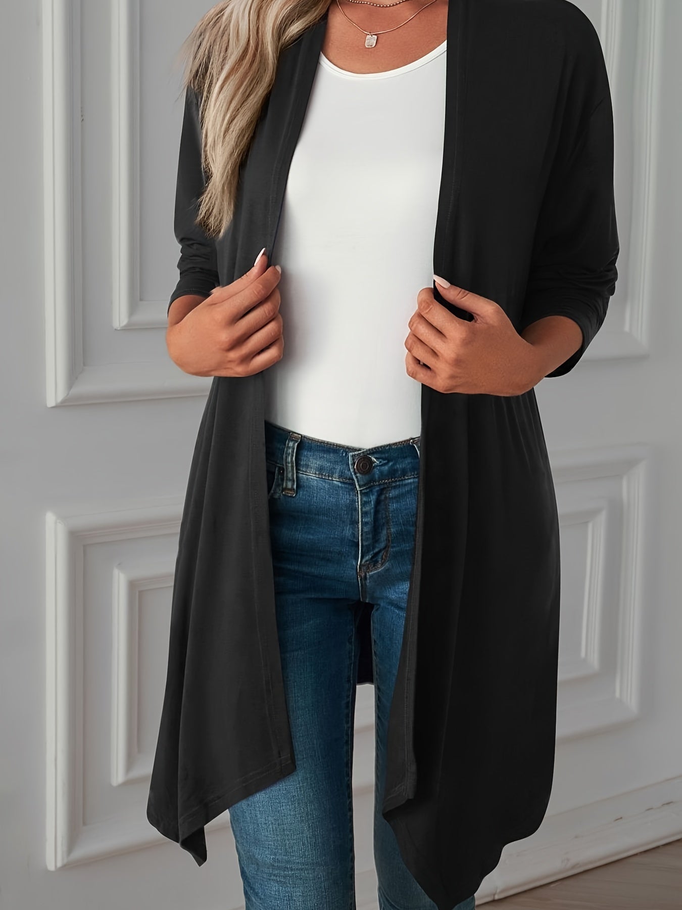 Solid Long Sleeve Open Front Cardigan
