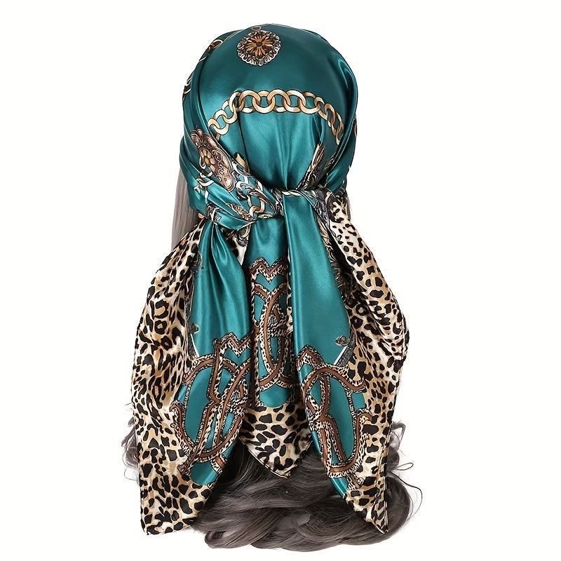 Leopard Print Pink Silk Vintage Square Scarf Large Shawl Women Headwrap