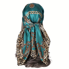 Leopard Print Pink Silk Vintage Square Scarf Large Shawl Women Headwrap