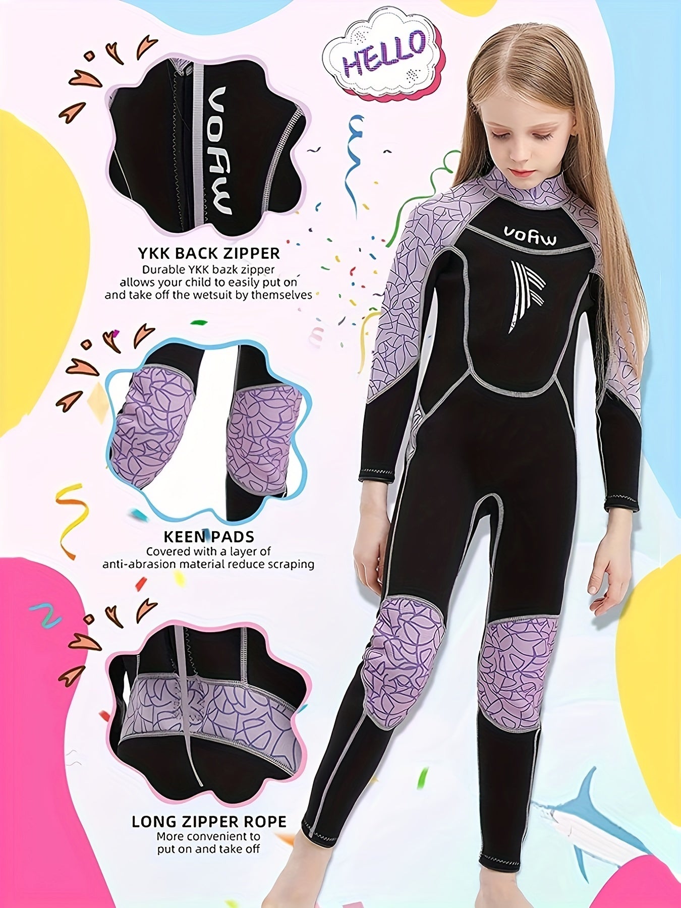 Neoprene Long Sleeve Diving Suit for Girls Boys 3-5mm