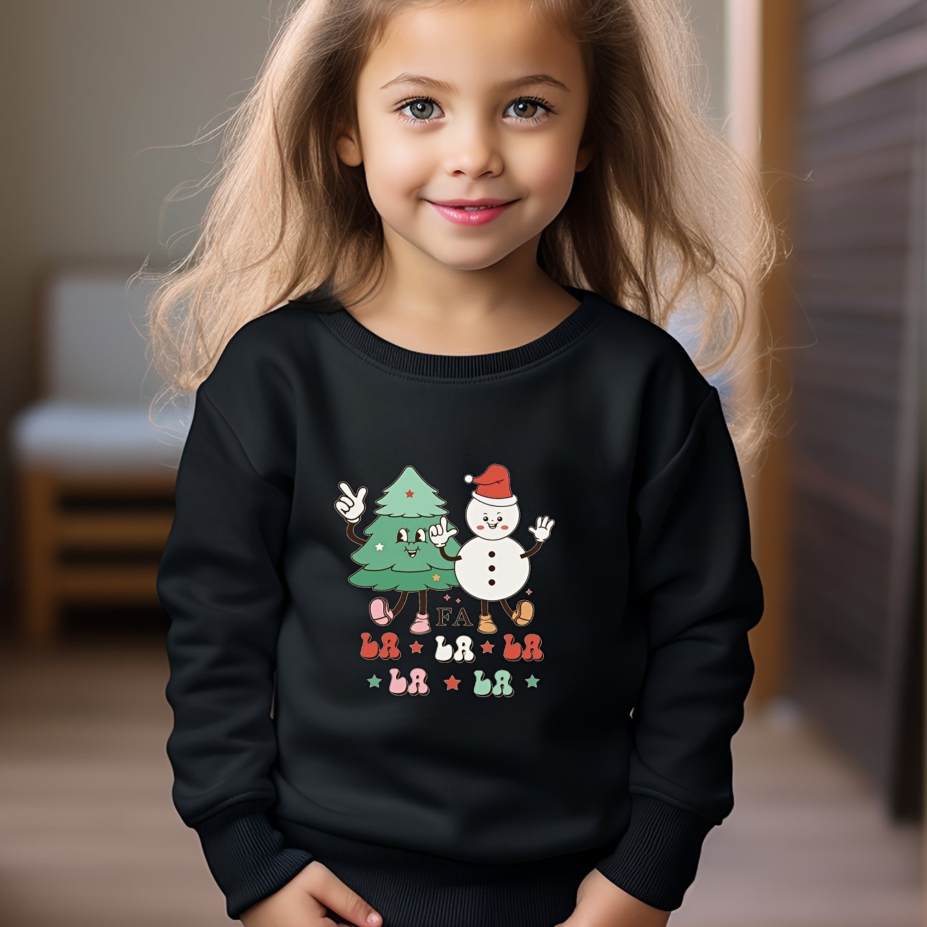 Christmas Snowman & Tree Print Girls Sweatshirt