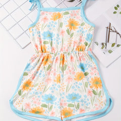 Toddler Girls Flowers Graphic Bow Sunflower Cami Rompers