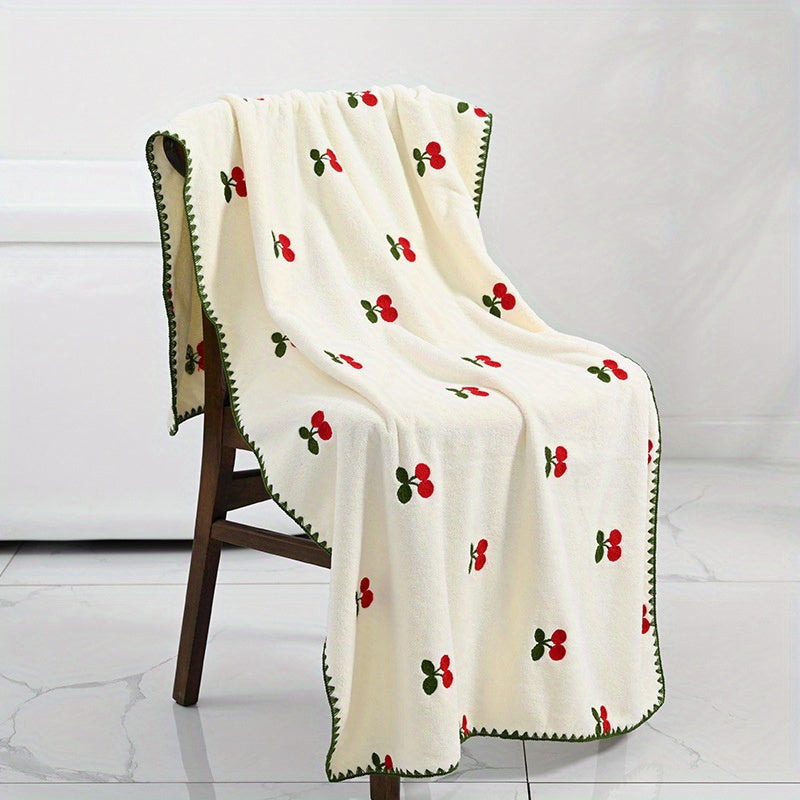 Fruit Embroidered Bath Towel Coral Velvet Soft Absorbent Bathroom Supplies