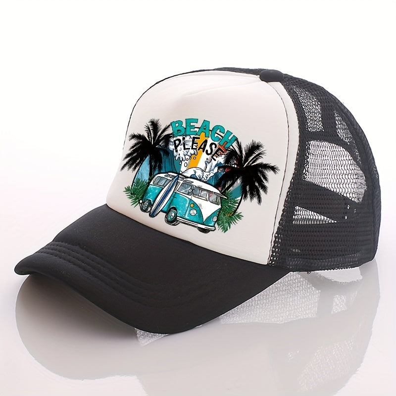 Summer Multicolor Beach Car Print Men's Peaked Cap