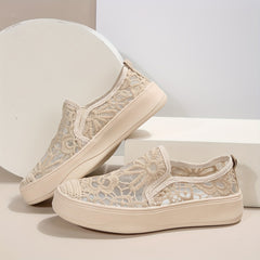 Women's Mesh Panel Slip-On Sneakers with Thick Bottom Shallow Mouth