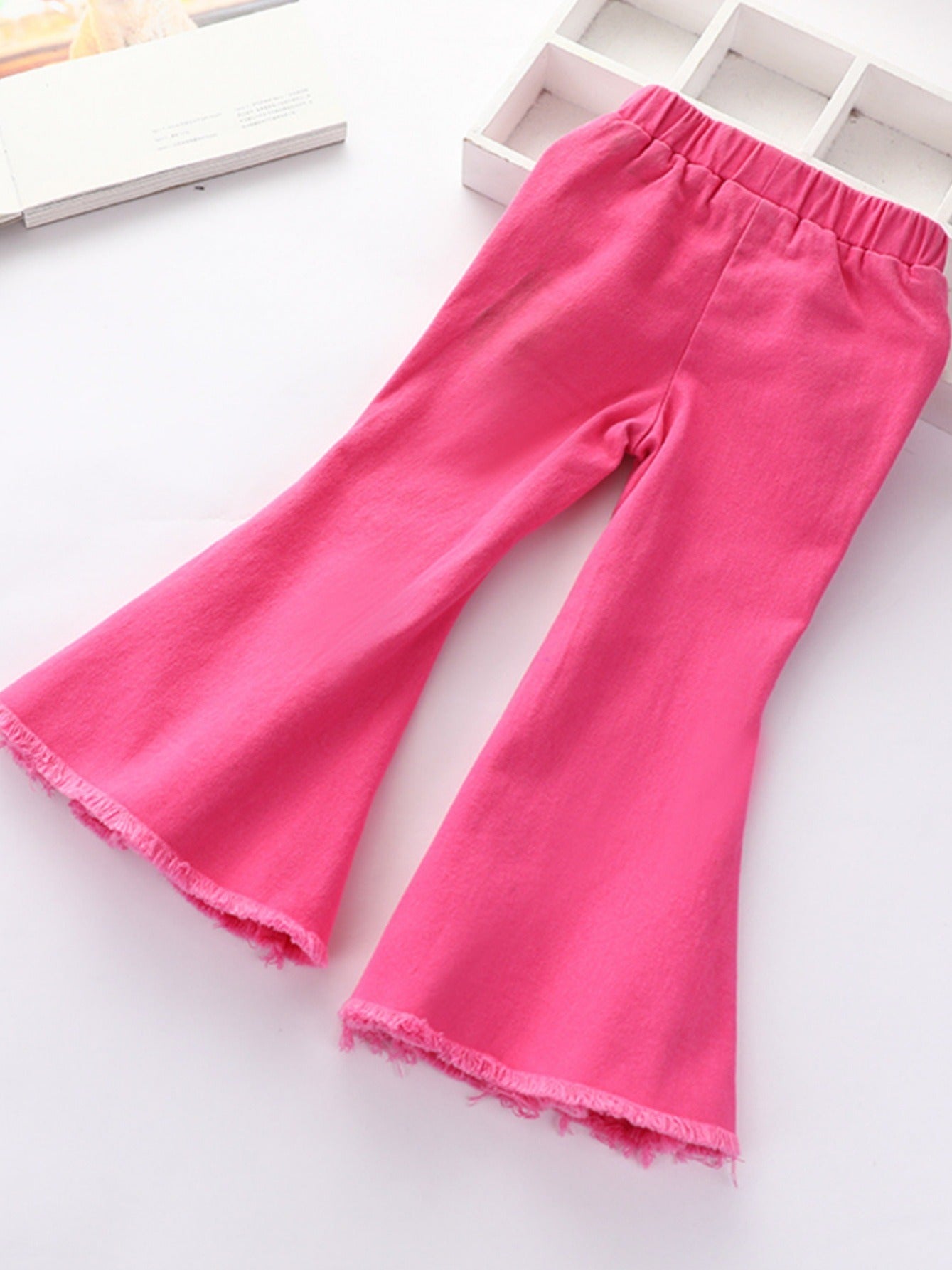 Baby Girls Rose Red Ripped Flare Pants Stretch Jeans