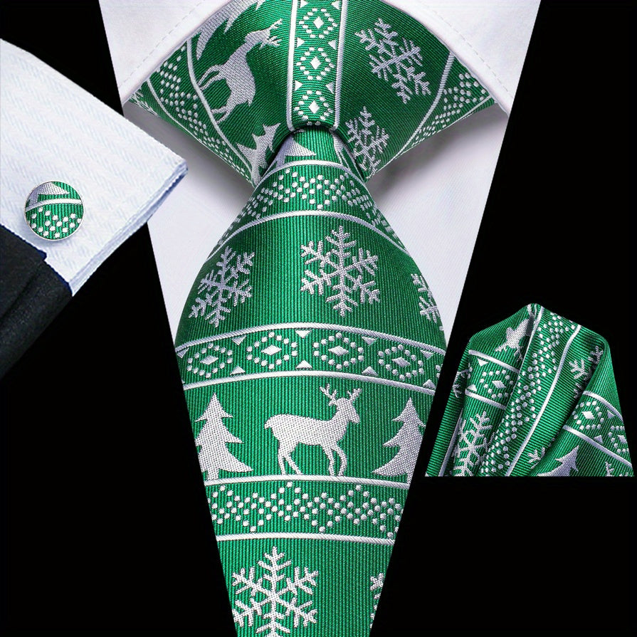 3pcs Jacquard Tie & Handkerchief & Cufflinks Sets For Men's Wedding