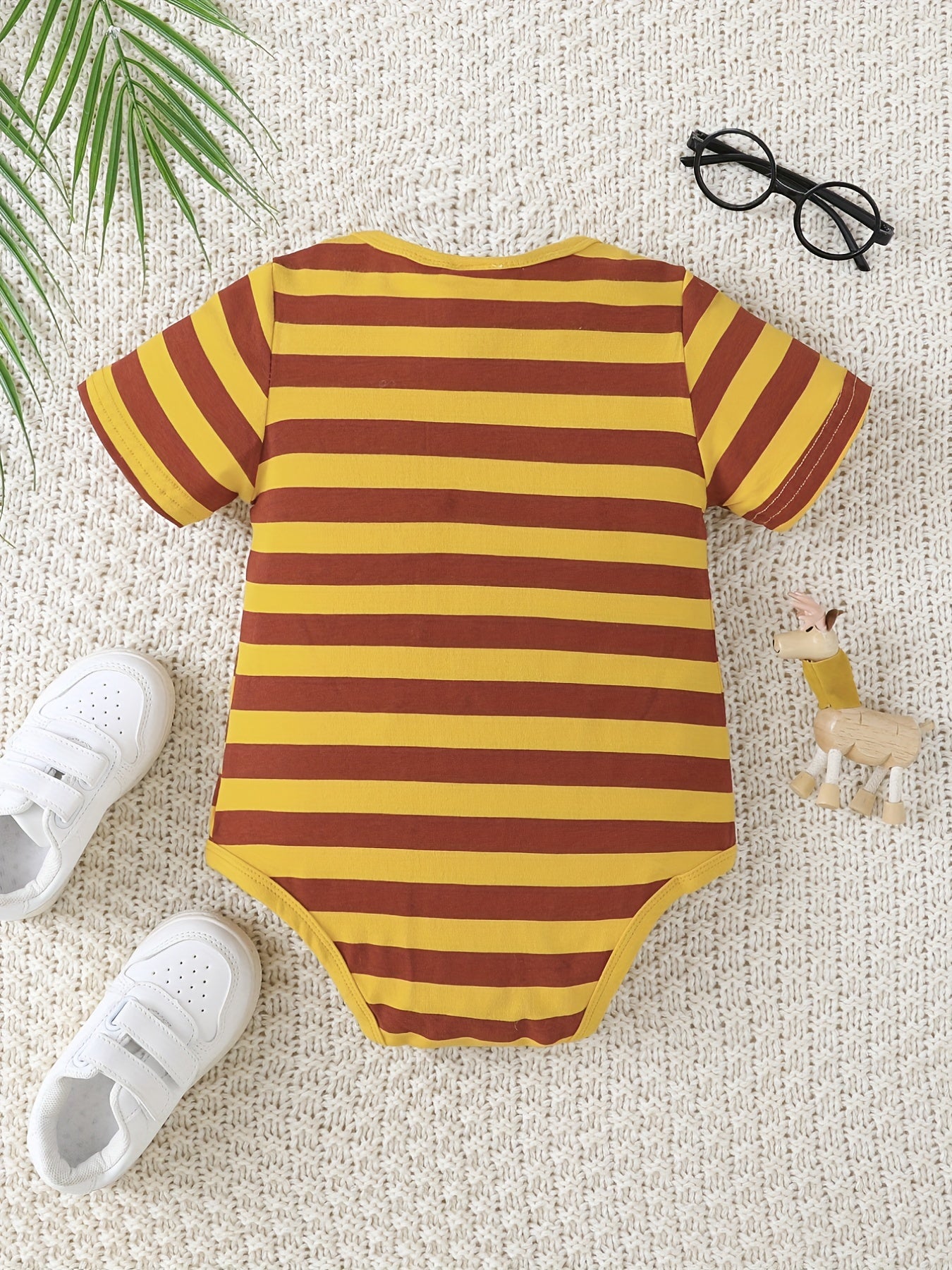 Baby's Striped Romper with Letter Graphics - Short Sleeve Onesie