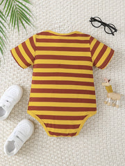 Baby's Striped Romper with Letter Graphics - Short Sleeve Onesie