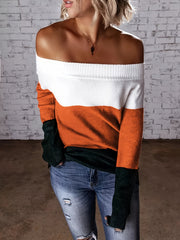 Colorblock Off Shoulder Sweater