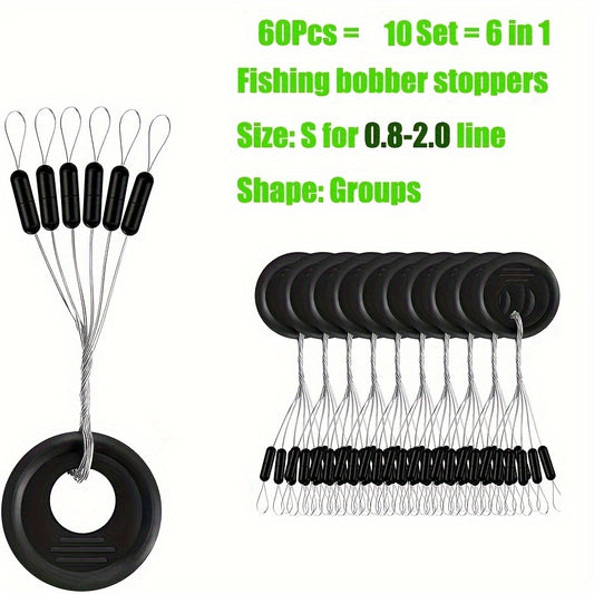 60pcs 10 Group Fishing Bobber Float Stopper Beans Accessories