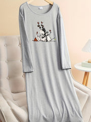 Snowman Graphic Long Sleeve Tee Home Wear Dress