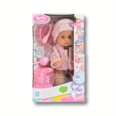 Baby Doll Playset with 5 Accessories Pink Bath & Drink Ready Doll Toy