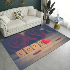 Romantic Letter Print Rug Red Rose Heart Washable Kitchen Dining Room Decor