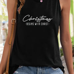 Christmas Letter Pattern Sports Vest Round Neck Sleeveless Top