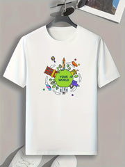 ''YOUR WORLD'' Print Men's Graphic T shirt Casual Comfy Tees For Summer