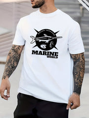 Men's Fish Print Crew Neck Active T-shirt for Summer