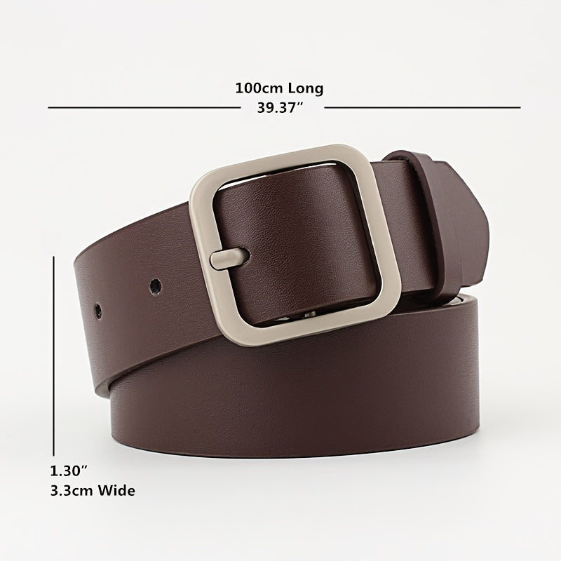 Women's PU Leather Square Pin Buckle Belt High Waist Strap